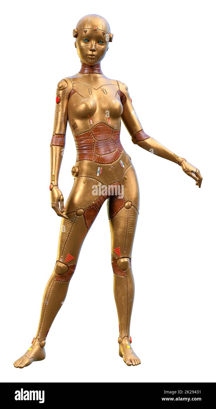 Le Rendu 3D Robot femelle on White Banque D'Images