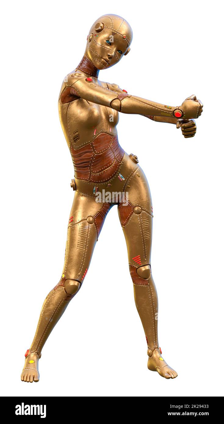 Le Rendu 3D Robot femelle on White Banque D'Images