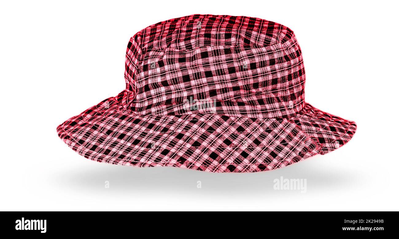 Panama à rayures rouges avec ombre isolée sur fond blanc Banque D'Images