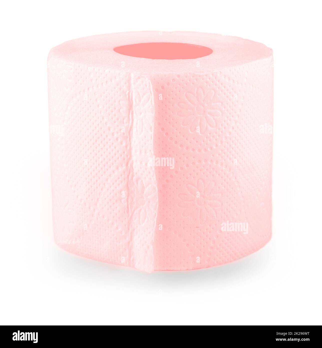 rouleau simple de papier toilette rouge sur fond blanc Banque D'Images