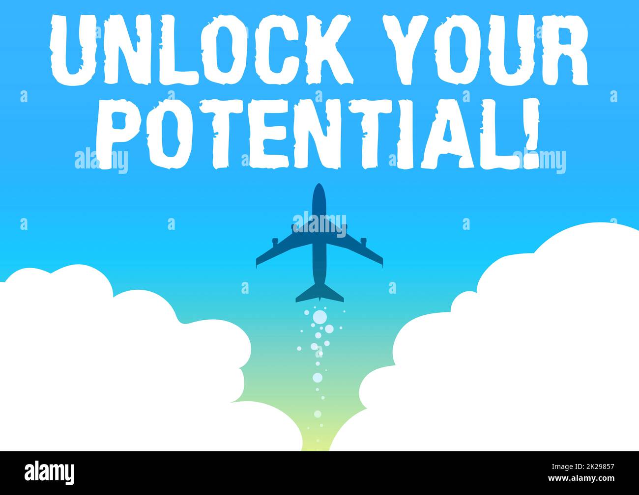 Affiche textuelle indiquant Unlock Your Potential. Concept d'affaires maximiser la force et les capacités faire une différence Illustration du lancement rapide d'avion jusqu'aux Skies. Banque D'Images