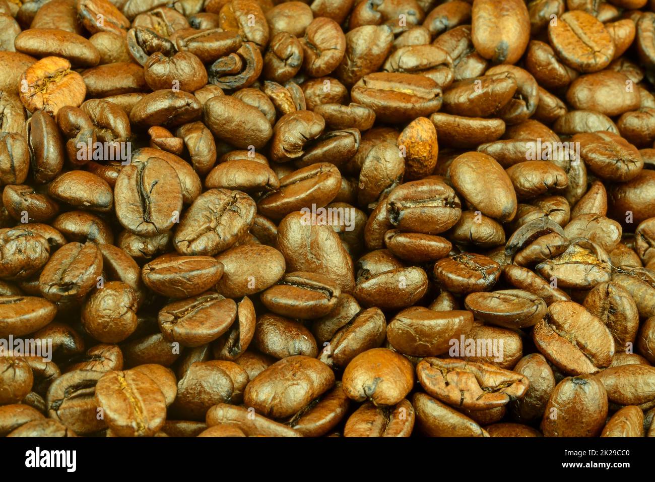 Photo macro de grains de café torréfiés. Texture naturelle. Texture de fond des grains de café torréfiés. Café torréfaction arabe - ingrédient de la boisson chaude. Grains de café bruns pour le fond et la texture Banque D'Images