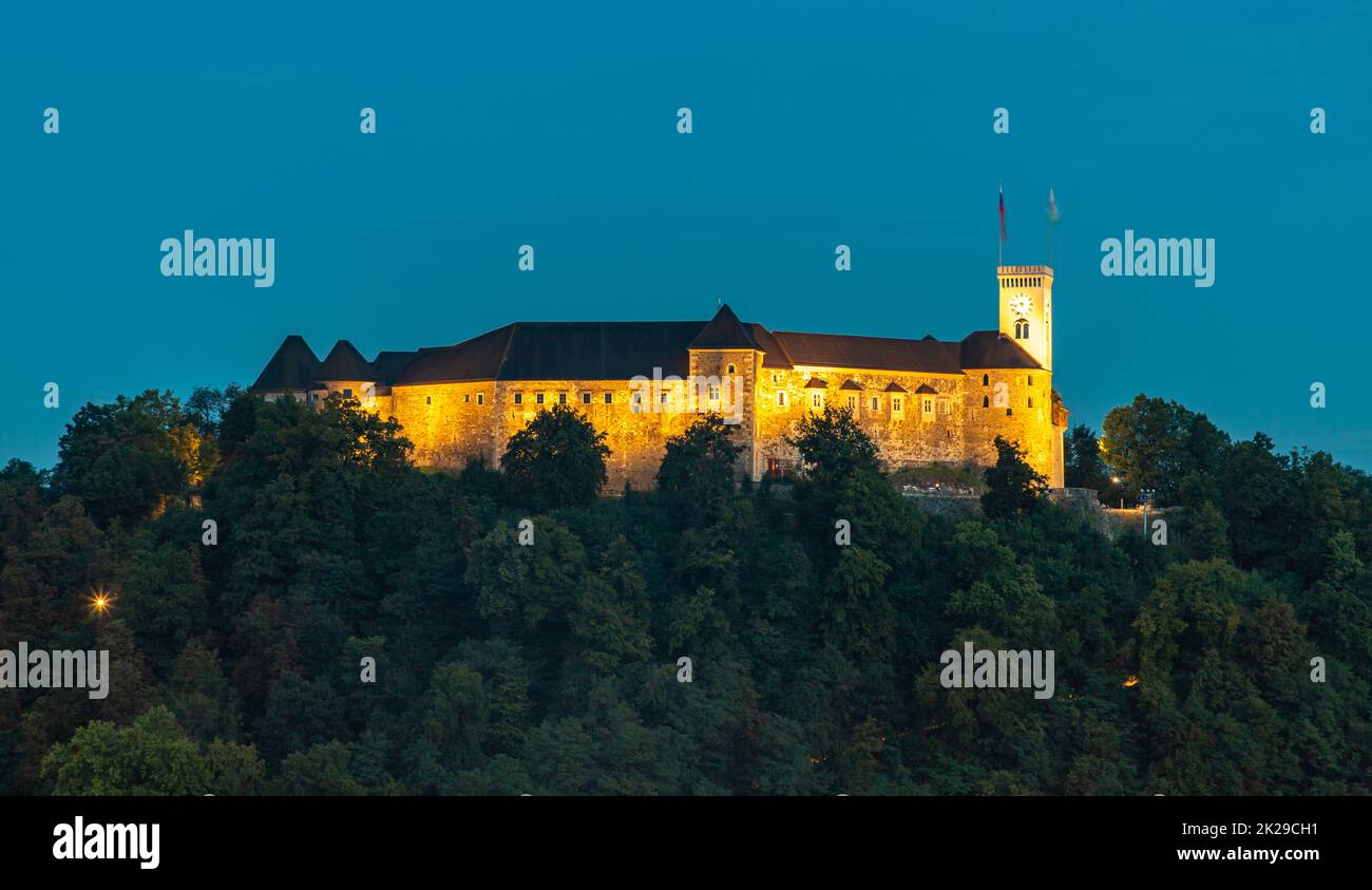 Château de Ljubljana la nuit Banque D'Images