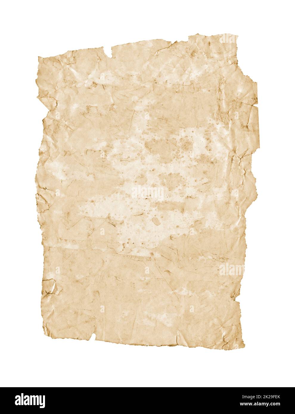 Ancienne feuille de papier de gringe. Parchemin isolé sur blanc Banque D'Images