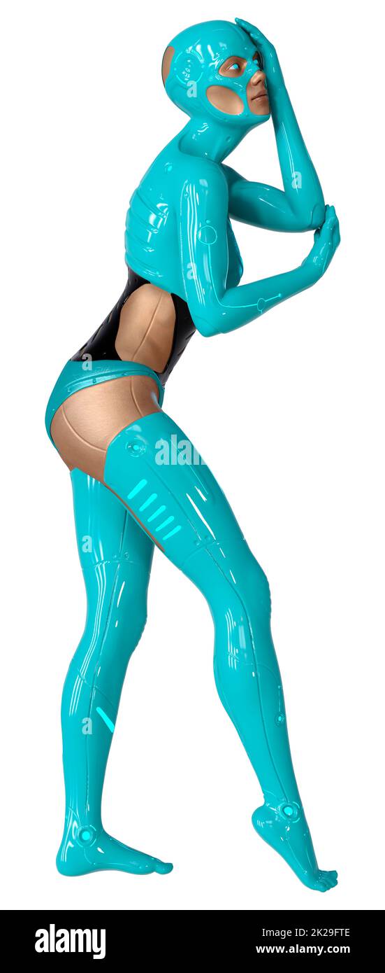 Le Rendu 3D Robot femelle on White Banque D'Images