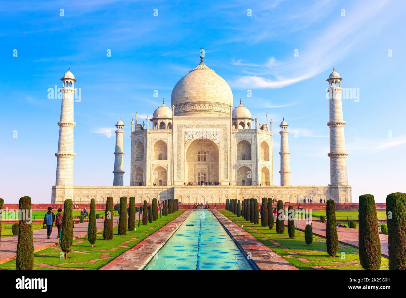 Célèbre Taj Mahal, Agra, Uttar Pradesh, Inde Banque D'Images
