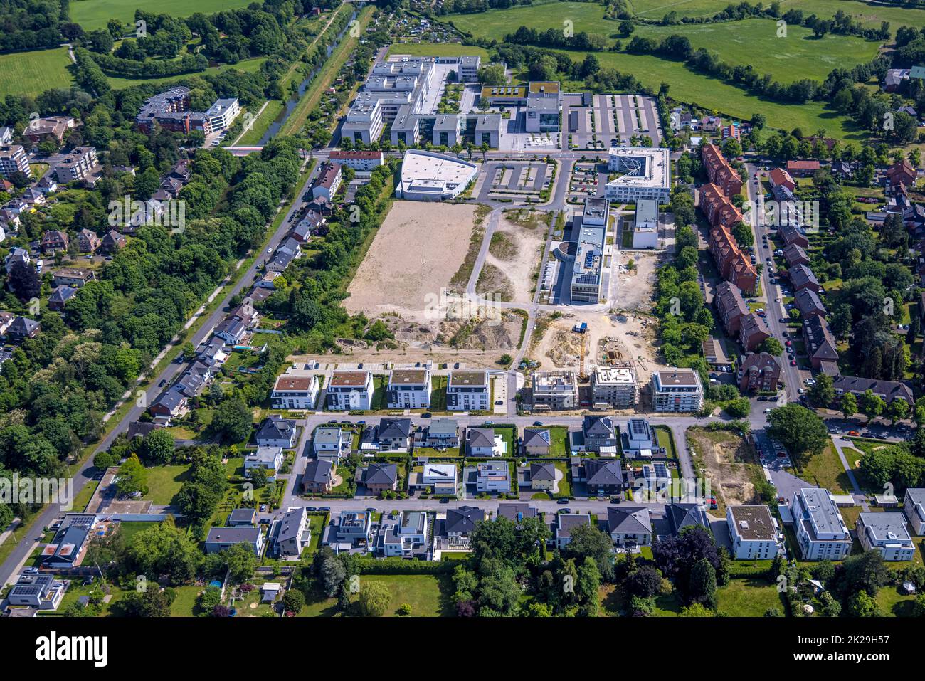 Vue aérienne, Hamm-Lippstadt Université des sciences appliquées et site de construction SCI:Q Science Quarter Paracelsuspark avec zone résidentielle Paracelsus Banque D'Images