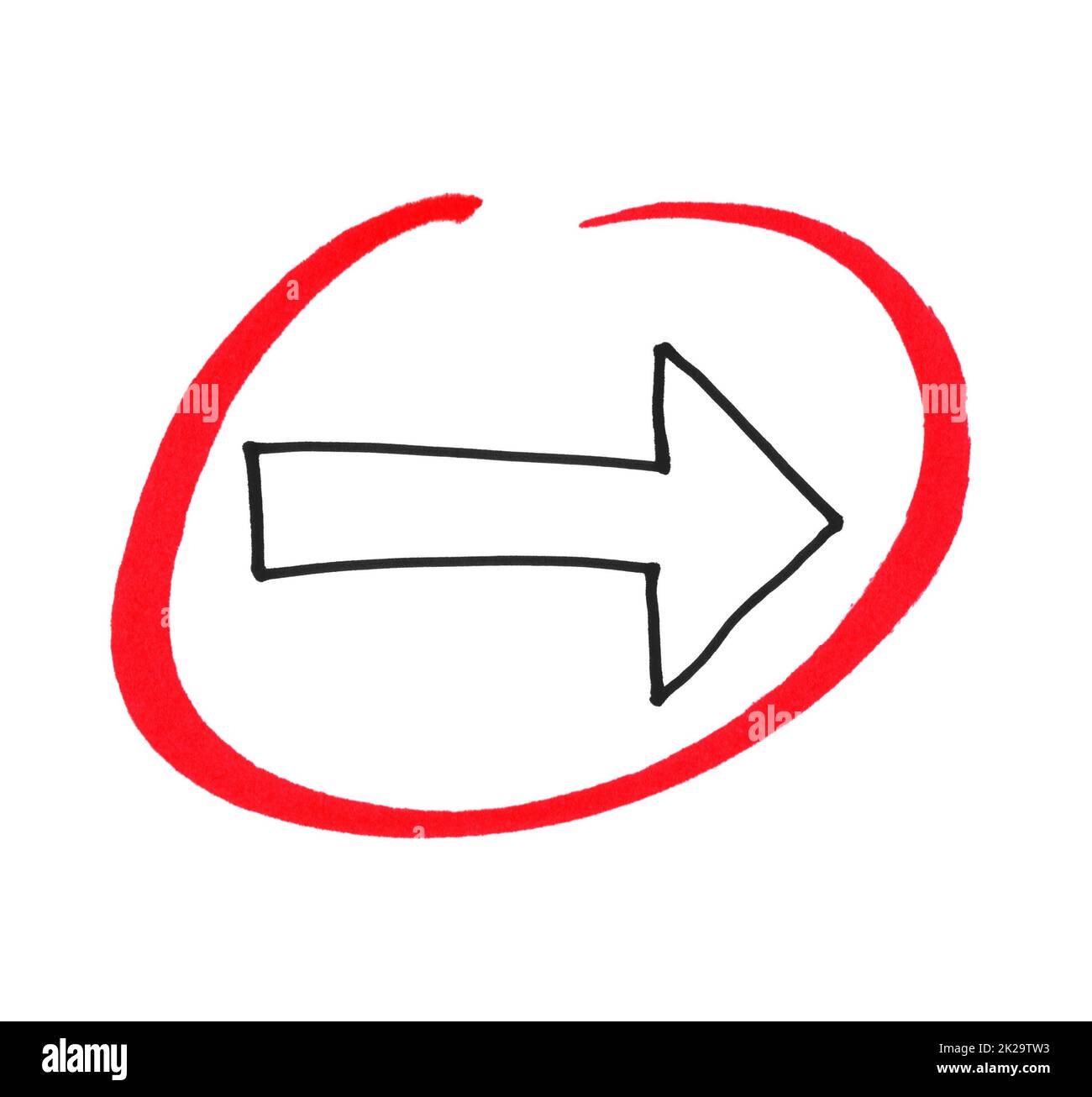 Flèche vers la droite avec un cercle de crayon rouge Banque D'Images Flèche vers la droite avec un cercle de crayon rouge Banque D'Images