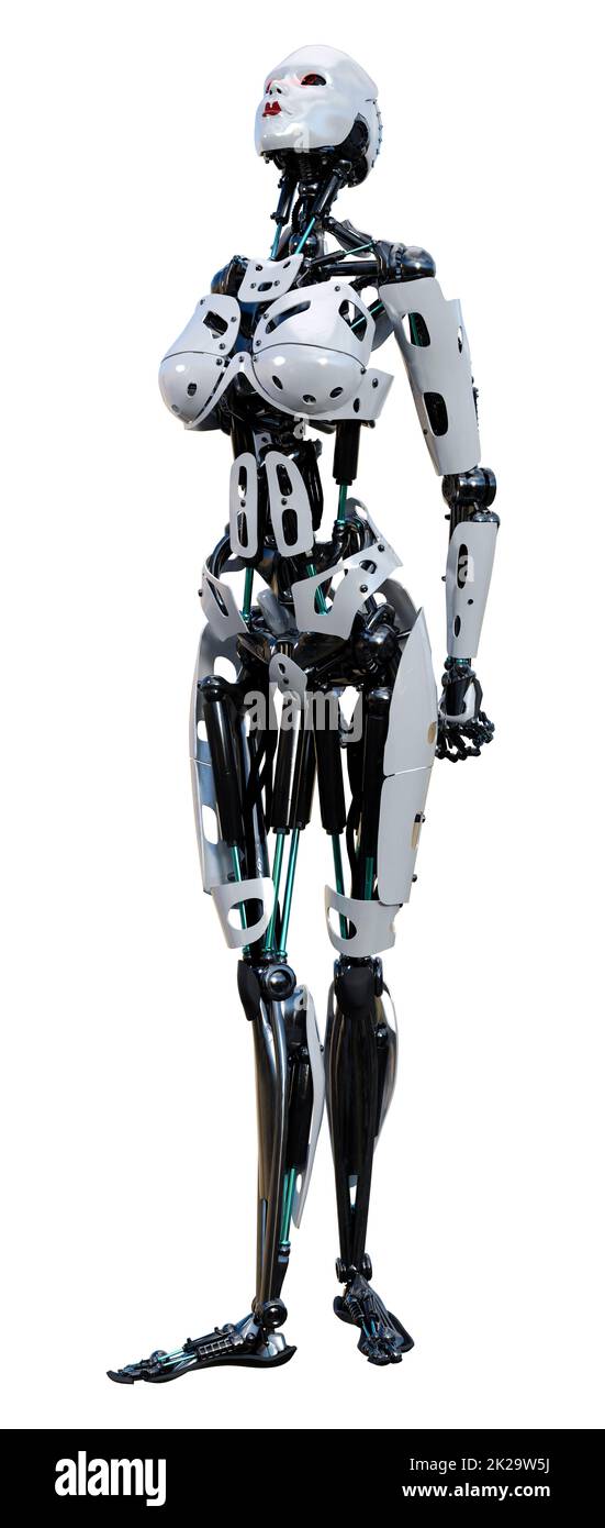 Le Rendu 3D Robot femelle on White Banque D'Images