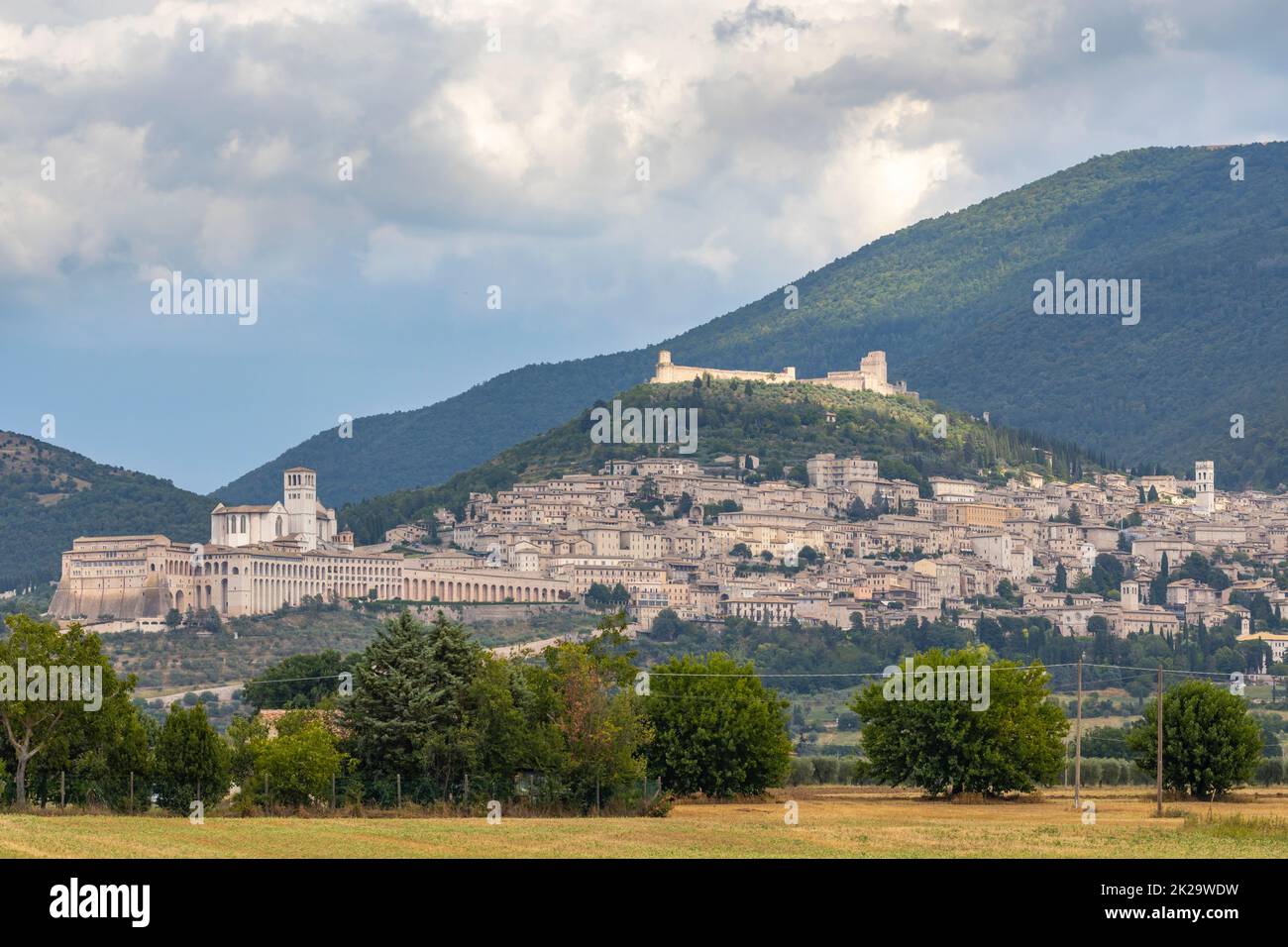 Vue panoramique de la vieille ville d'Assise, province de Pérouse, région de l'Ombrie, Italie Banque D'Images