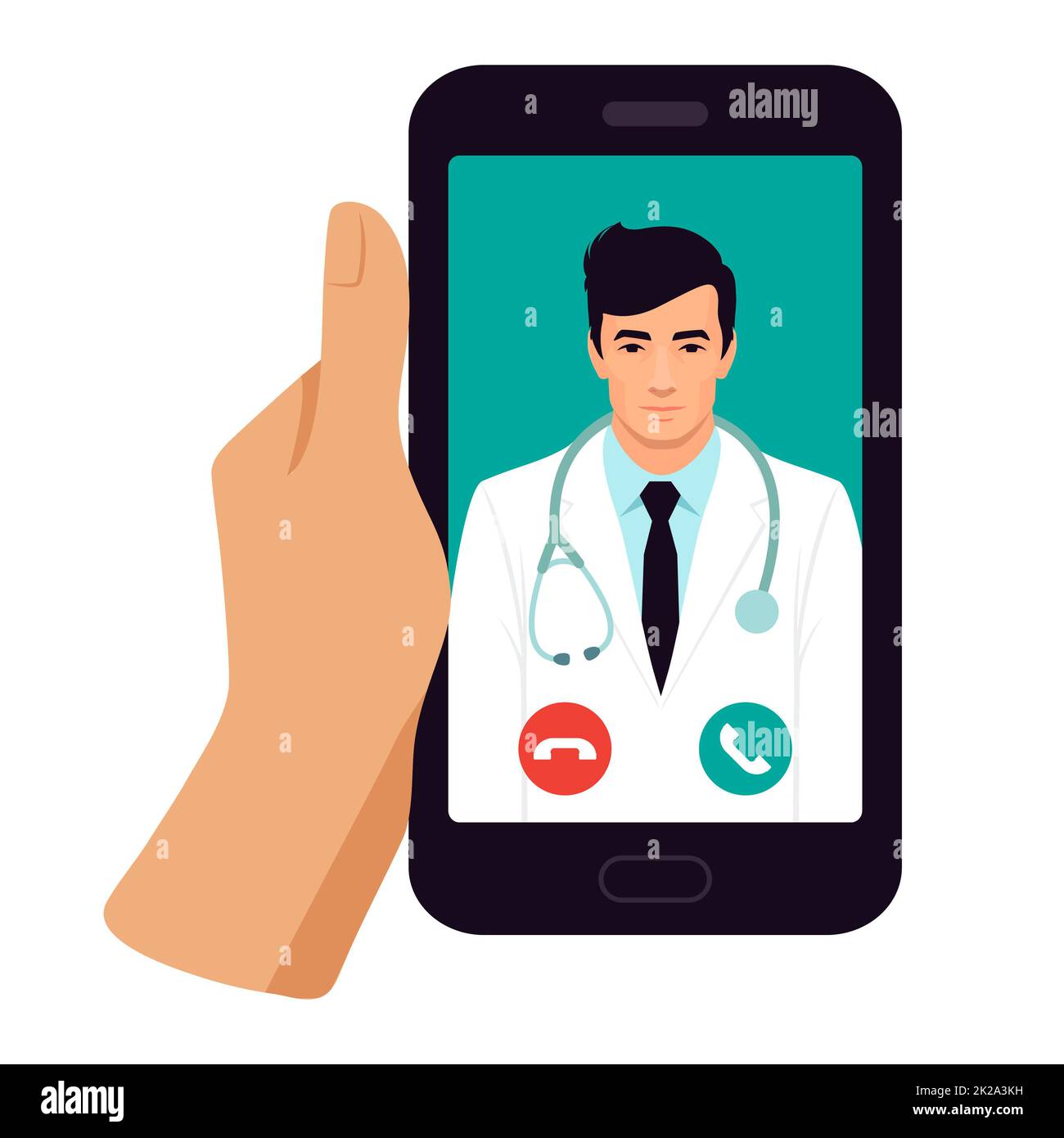 Illustration de la télémédecine , examen médical sur smartphone, patient ayant une conversation en ligne avec le médecin Banque D'Images