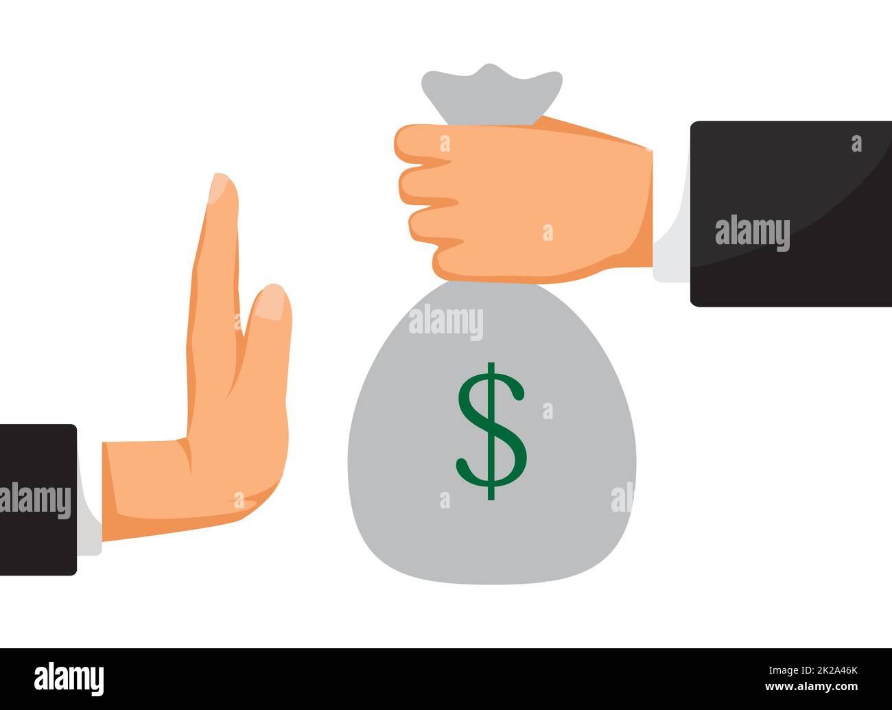Arrêter la corruption et l'homme donner de l'argent en espèces autre personne refuser de l'argent. Illustration vectorielle Banque D'Images