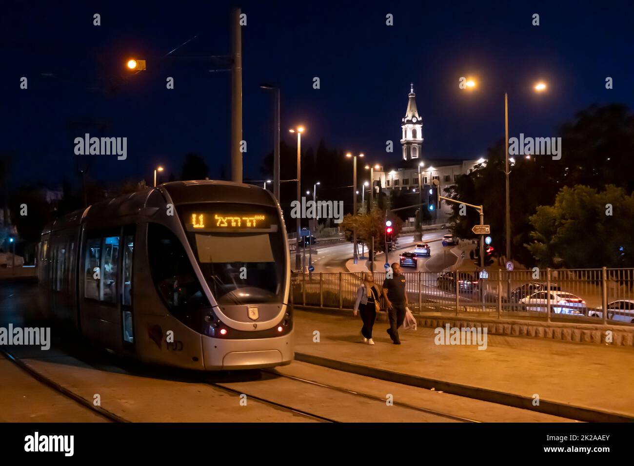 Le rail léger de Jérusalem ou le tramway de Jérusalem passent par la vieille ville de Jérusalem Israël Banque D'Images
