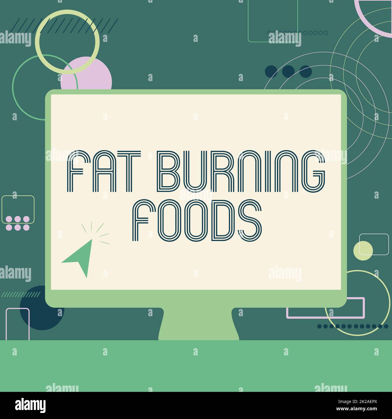 Légende de texte présentant Fat Burning Foods. Approche d'affaires produire la perte de graisse en stimulant le métabolisme pour réduire l'appétit Illustration du curseur dans l'écran blanc recherche d'idées. Banque D'Images