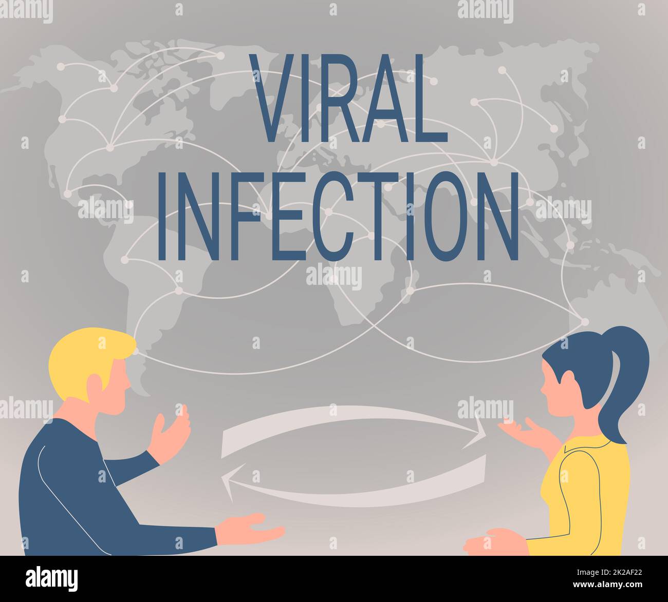 Texte montrant l'inspiration infection virale. Mot écrit sur l'infection virale deux coéquipiers discutant de nouvelles idées carte du monde brainstorming de nouvelles solutions. Banque D'Images