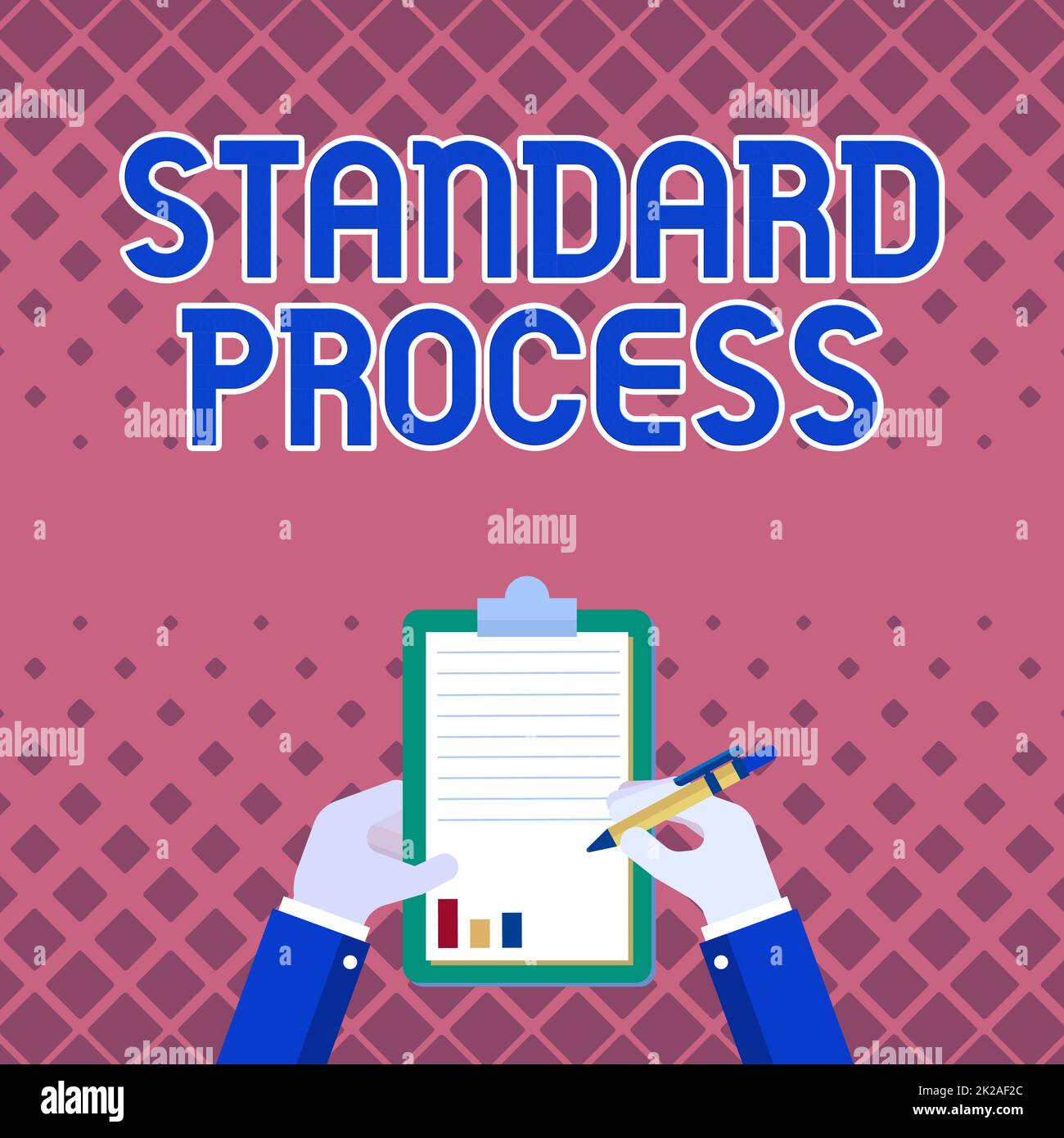 Inspiration montrant le processus standard d'affichage. Mot écrit sur les règles à mettre en correspondance avec la qualité du produit final Business Associate Holding Clipboard documentant les rapports avec Pen. Banque D'Images