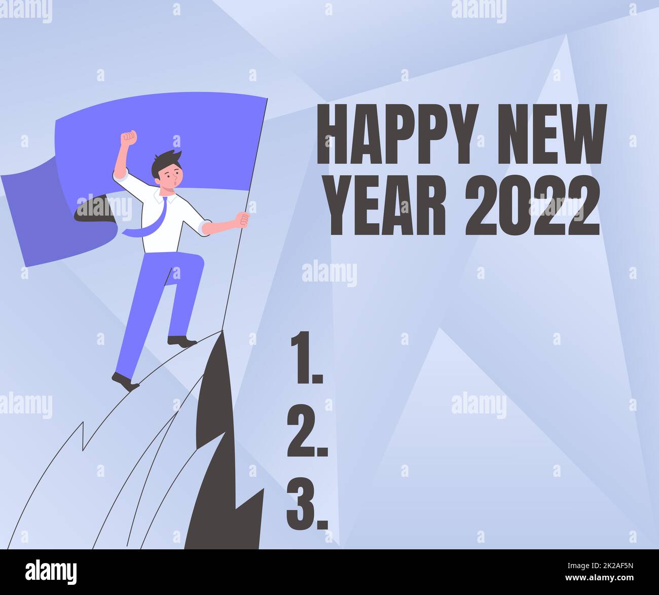 Légende du texte présentant Happy Year 2022. Internet concept célébration du début de l'année civile 2022 Homme sur Une montagne dessin fier de son succès d'escalade aux nuages. Banque D'Images