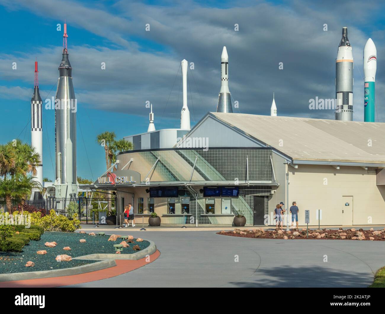 « Rocket Garden » au complexe des visiteurs du Kennedy Space Center en Floride. Banque D'Images