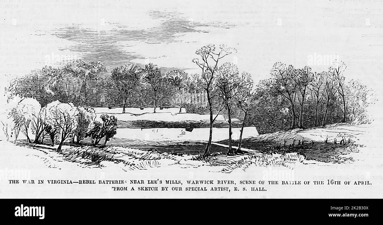 La guerre en Virginie Rebel batteries près de Lee's Mills, Warwick