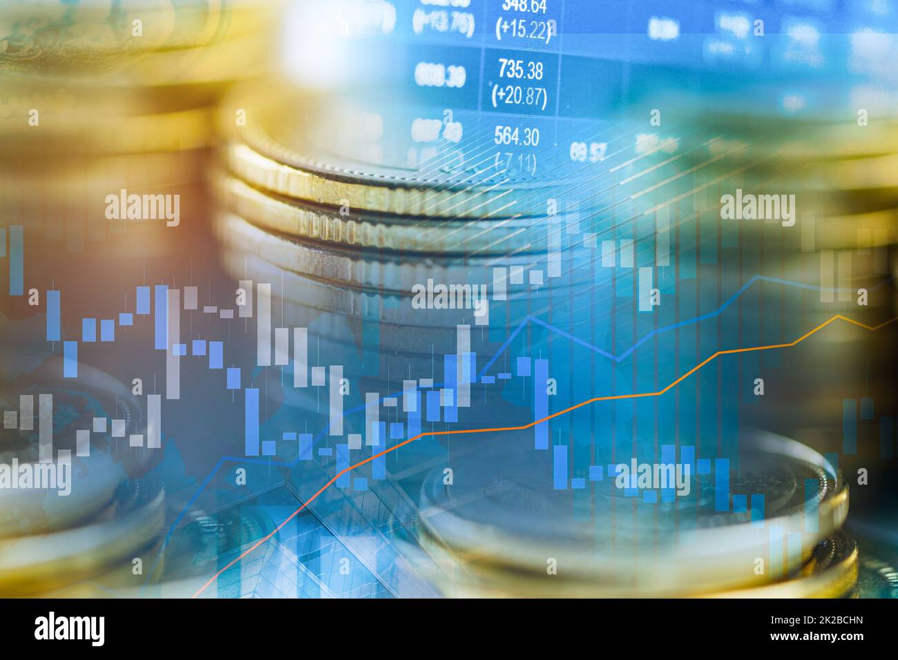 En bourse, investissement financier, commercial et de monnaie ou carte graphique pour analyser les bénéfices de Forex finance business des données sur les tendances de fond. Banque D'Images