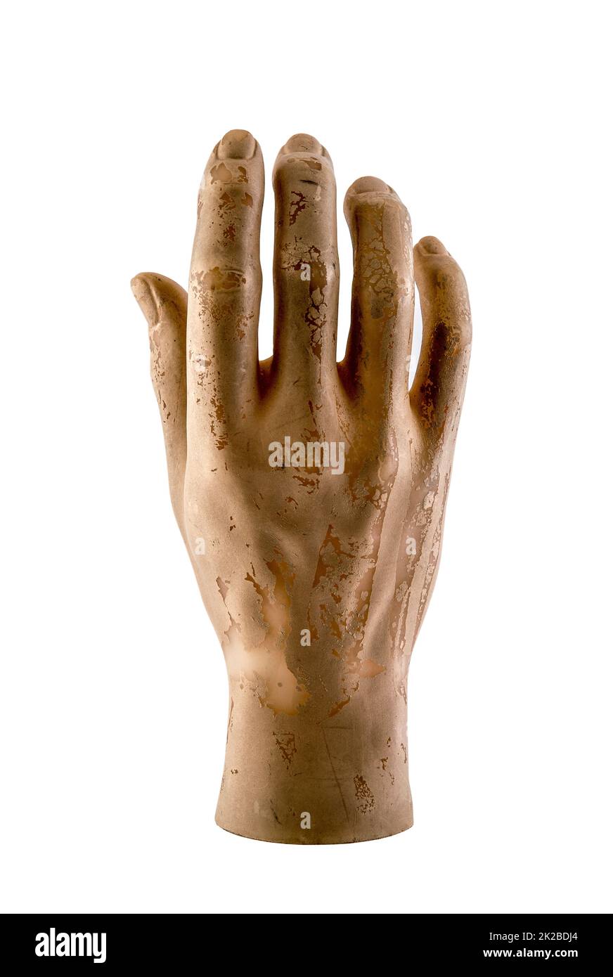 Ancienne main de mannequin isolée sur fond blanc avec un chemin d'écrêtage Banque D'Images