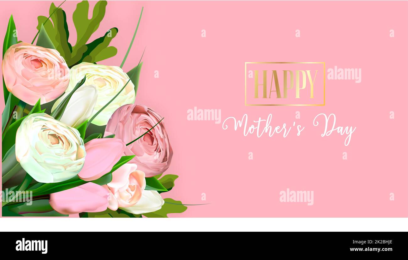 Modèle de carte de vœux de fête des mères. maquette de carte postale prête à imprimer. Lettrage en anglais : bonne fête des mères. Flyer félicitations pour la journée internationale de la femme. Mise en page de la bannière Banque D'Images