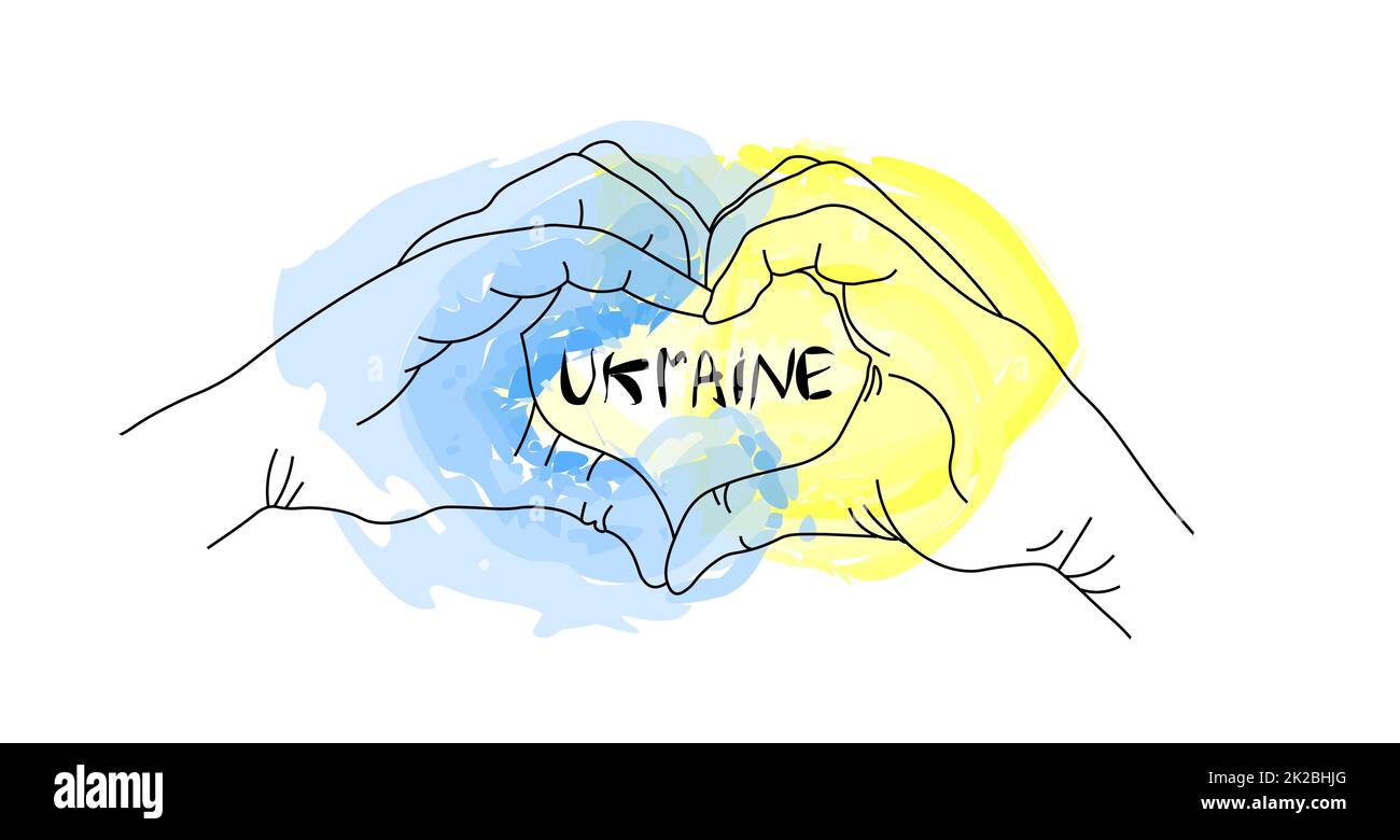 Séjournez en Ukraine. Autocollants vectoriels en soutien à l'Ukraine. Fond jaune-bleu, imprimé t-shirt. Le concept d'arrêter la guerre Banque D'Images