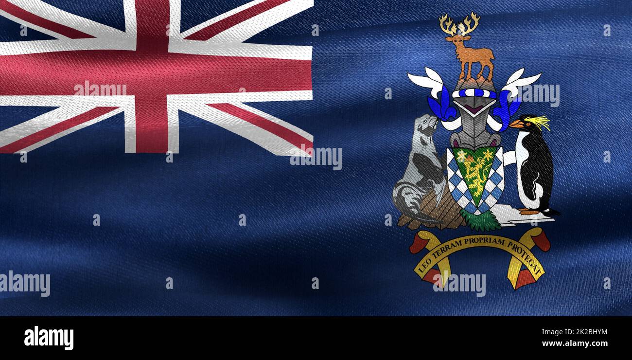 Drapeau de la Géorgie du Sud et des îles Sandwich du Sud - réaliste drapeau en tissu de tissage Banque D'Images