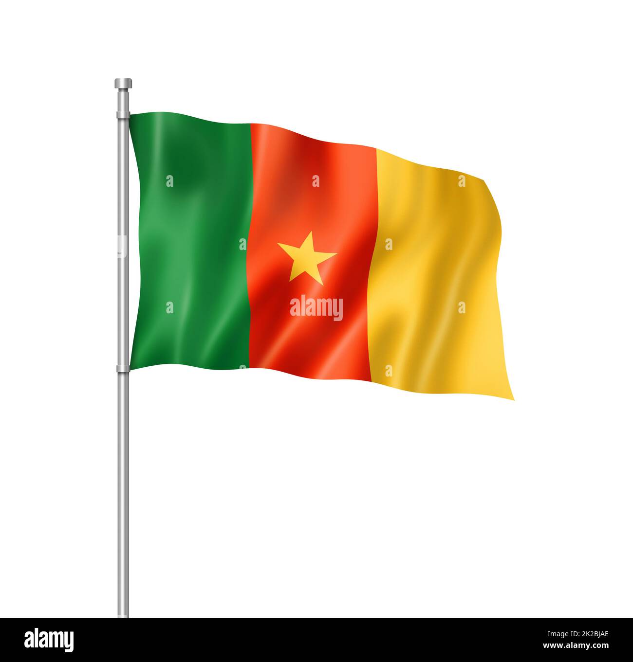 Drapeau camerounais isolé sur blanc Banque D'Images