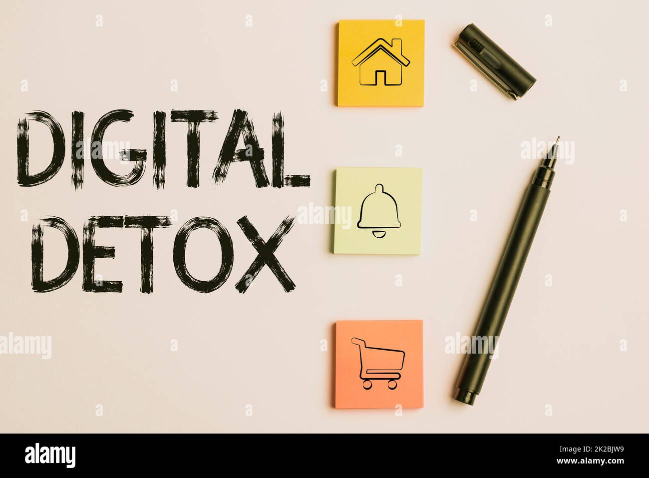 Affichage conceptuel Detox numérique. Concept sens interdisant l'utilisation de dispositifs électroniques et numériques flashy fournitures de bureau scolaire, Bright Teaching Learning Collections Banque D'Images