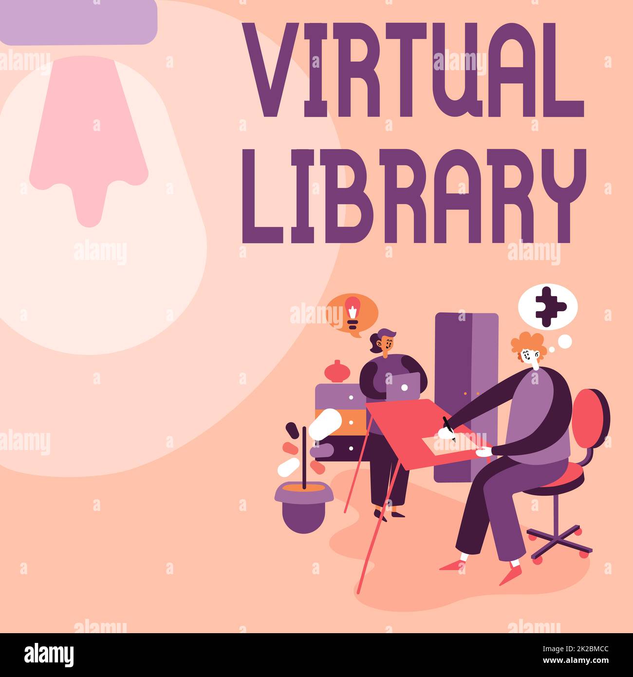 Affiche la bibliothèque virtuelle. Concept Internet Bibliothèque virtuelle partenaires partager de nouvelles idées pour améliorer les compétences stratégies de travail. Banque D'Images