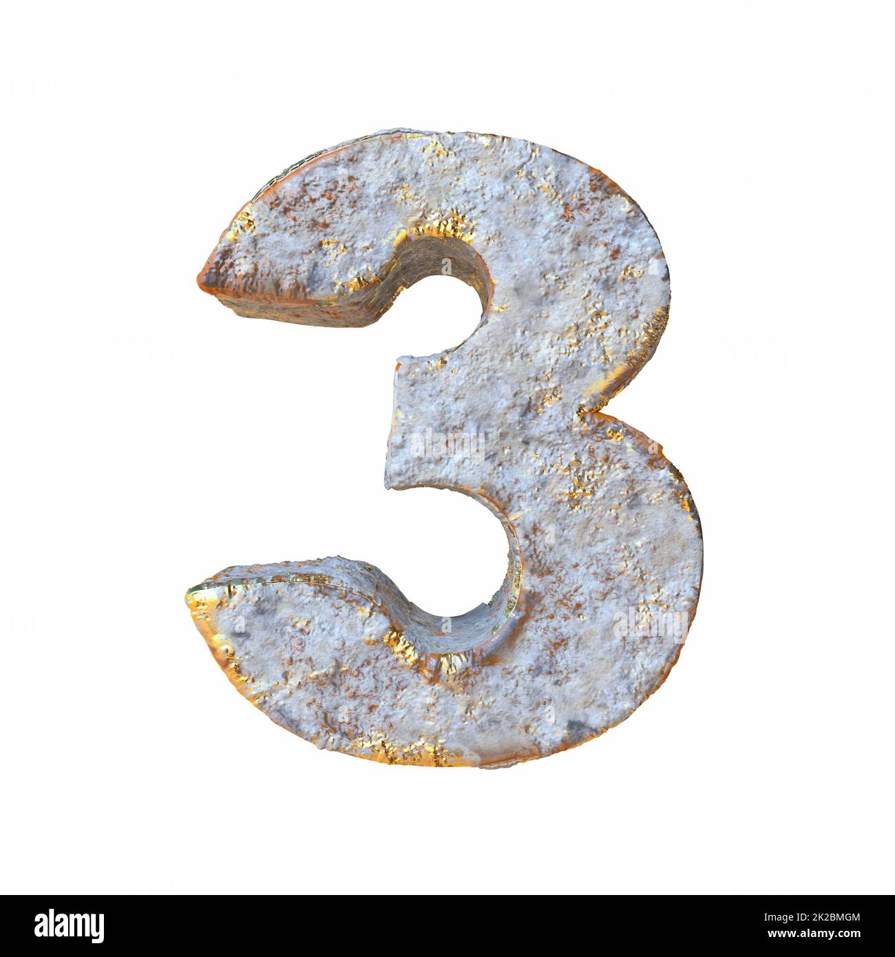 Pierre à particules de métal doré Numéro 3 TROIS 3D Banque D'Images