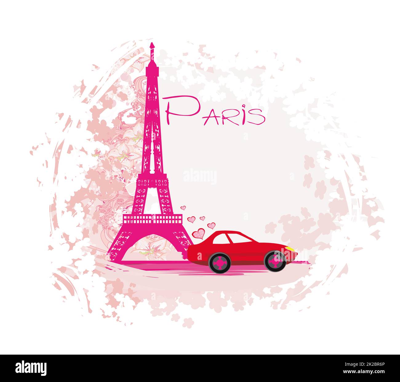 Bannière florale artistique - voyage en voiture à Paris Banque D'Images