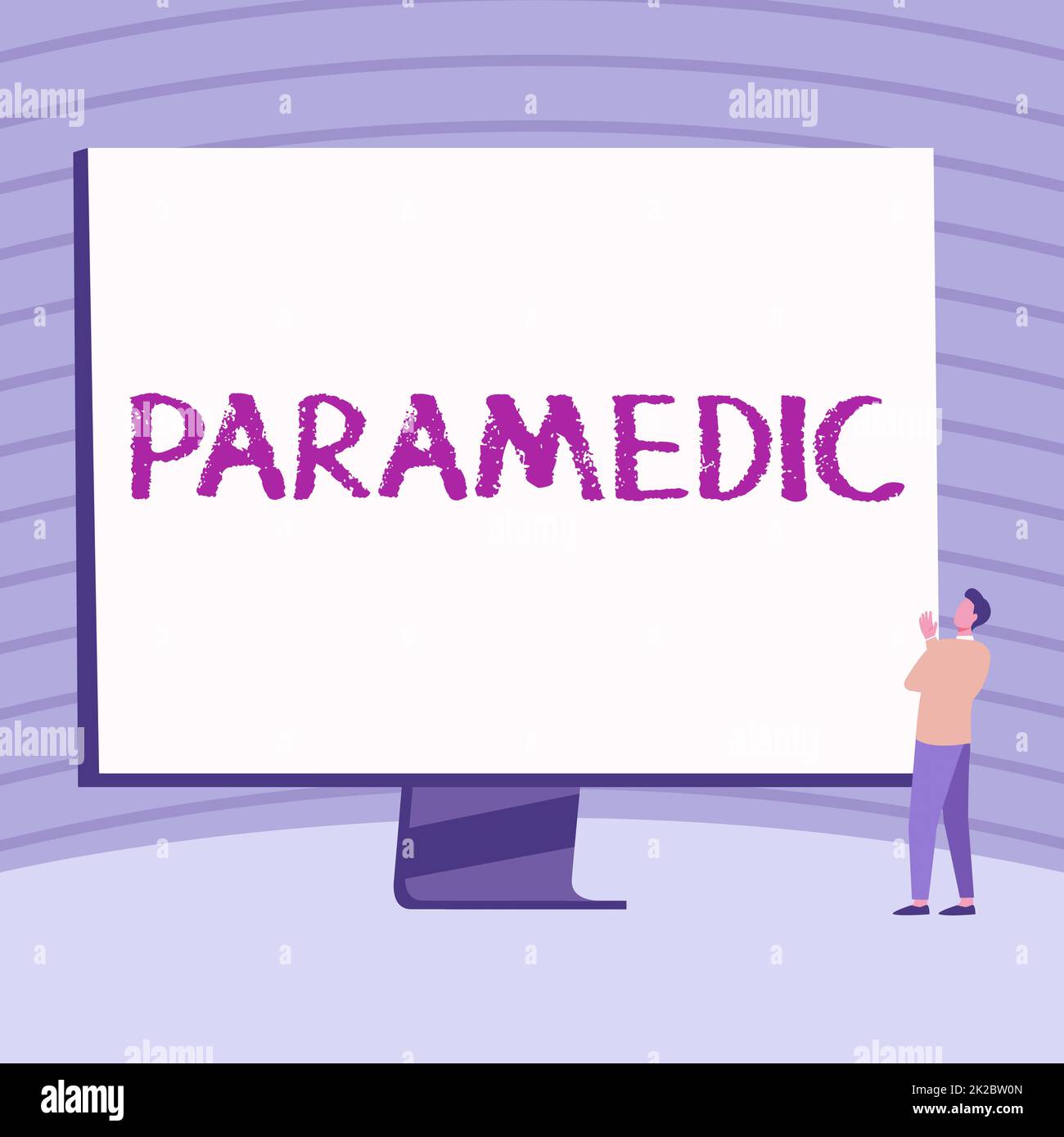 Écriture affichant du texte Paramedic. Vitrine d'affaires un travailleur de la santé ayant une expertise dans le travail médical d'urgence Homme debout dessin regardant le grand écran d'affichage montrant des nouvelles. Banque D'Images