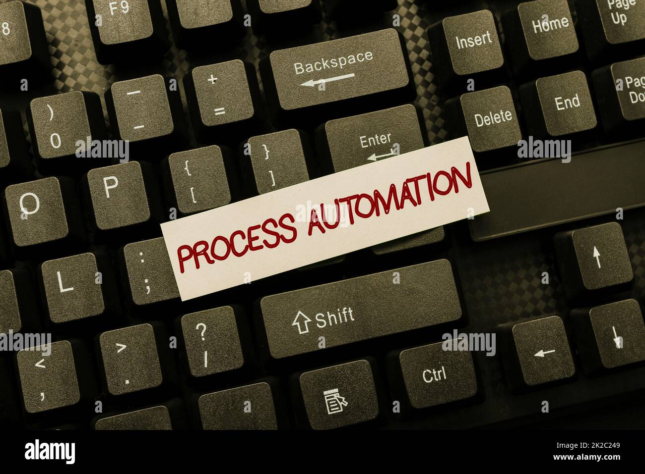 Légende présentant Process Automation. Concept signification transformation robotique rationalisée pour éviter la redondance saisie de nouveaux codes de programmation, saisie de courtes histoires émotionnelles Banque D'Images