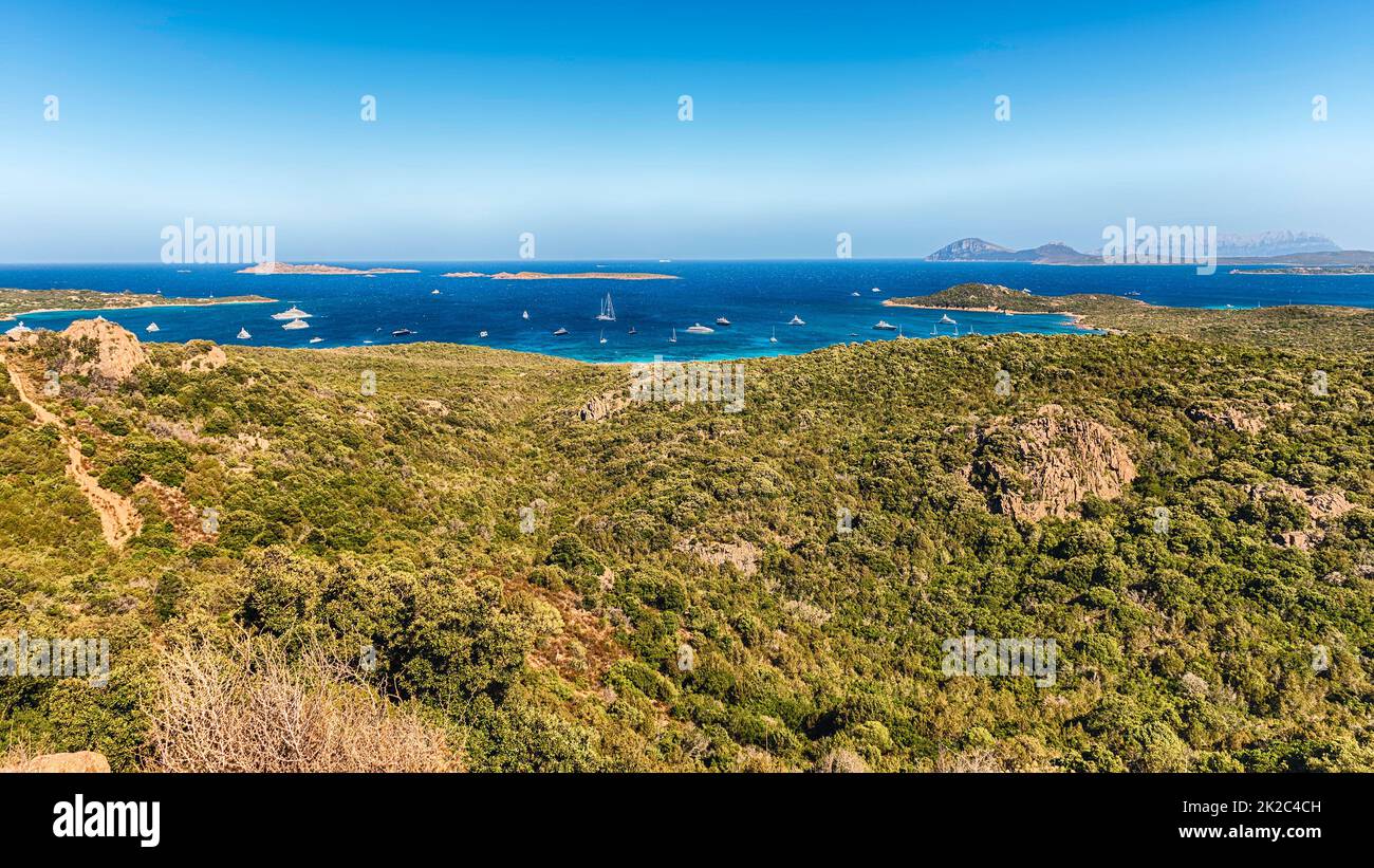 Vue panoramique sur la Costa Smeralda, Sardaigne, Italie Banque D'Images