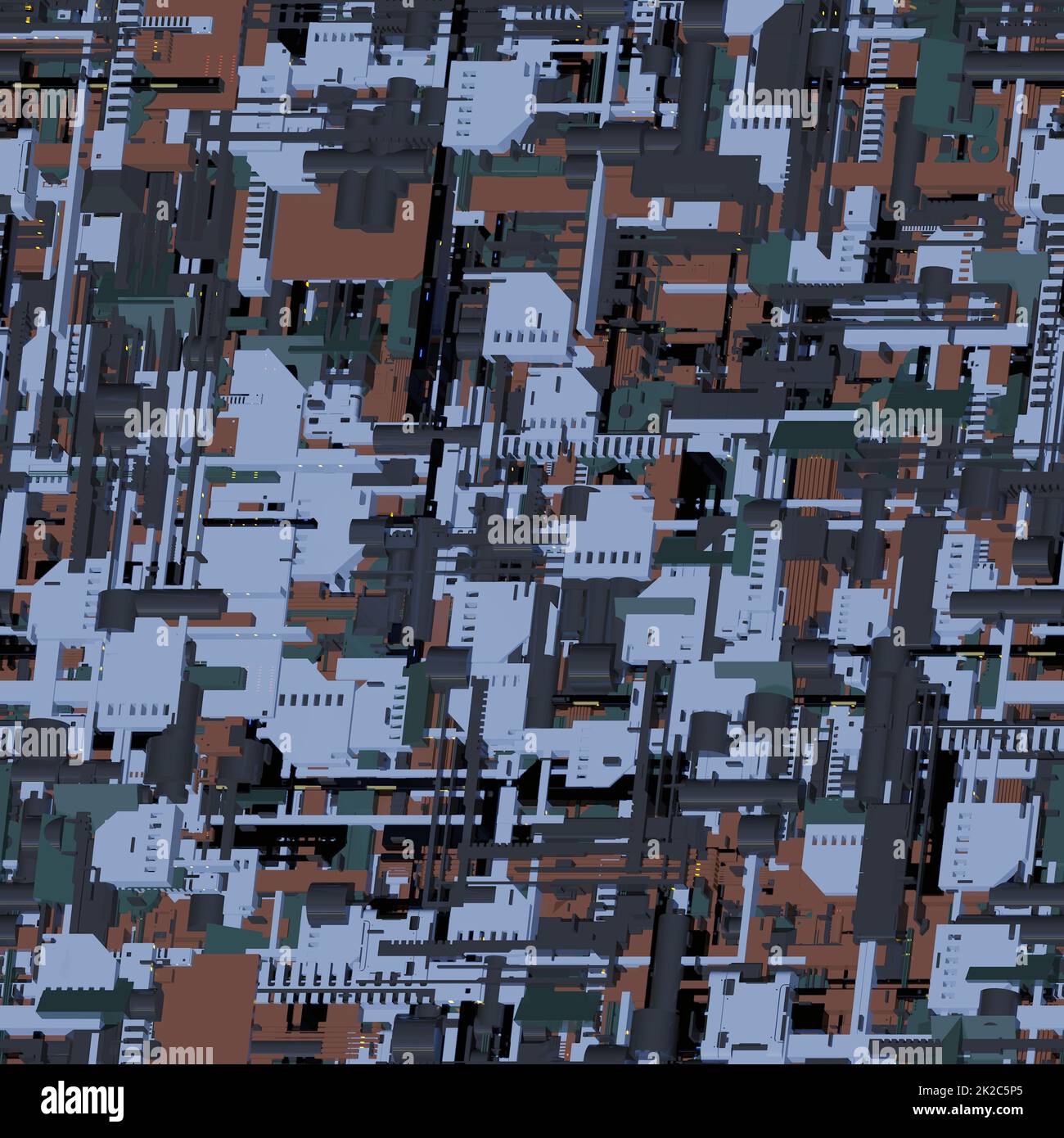 Science fiction tileable motif envelopper autour de l'arrière-plan carreaux sans couture machines de technologie industrielle 3D illustration Banque D'Images