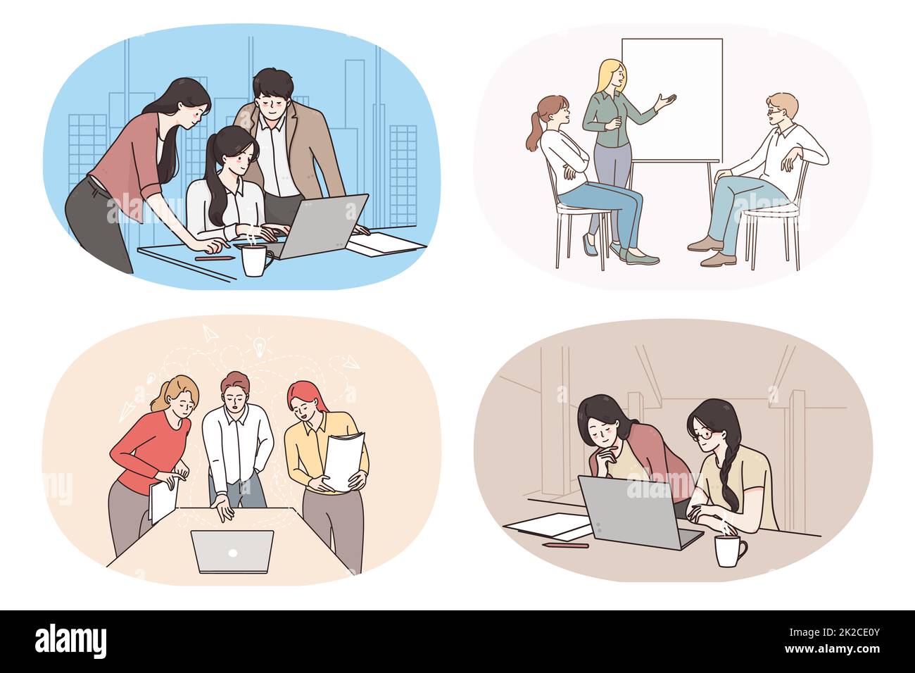 Un groupe de collègues collaborent au remue-méninges lors d'une réunion au bureau de l'équipe Banque D'Images