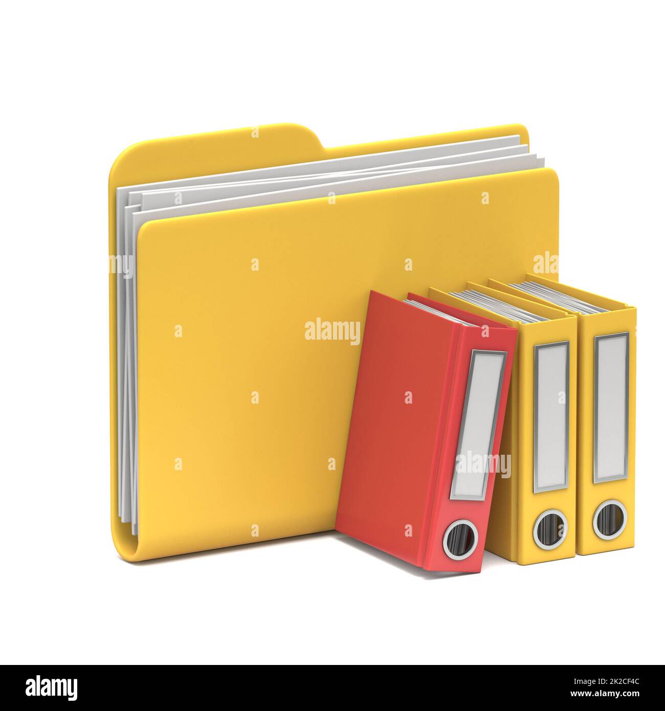 Icône de dossier jaune avec classeurs de bureau 3D Banque D'Images