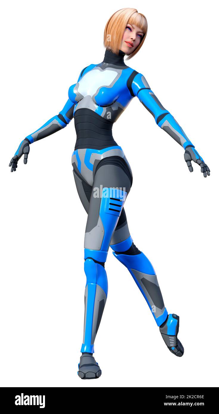 Le Rendu 3D Robot femelle on White Banque D'Images