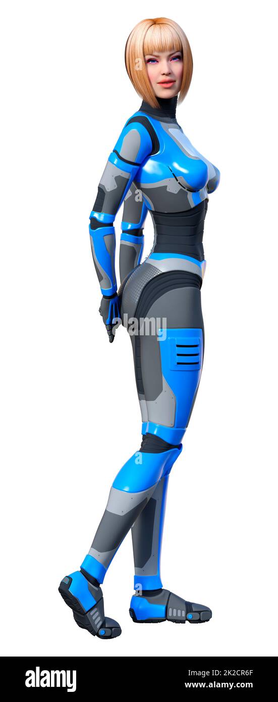 Le Rendu 3D Robot femelle on White Banque D'Images