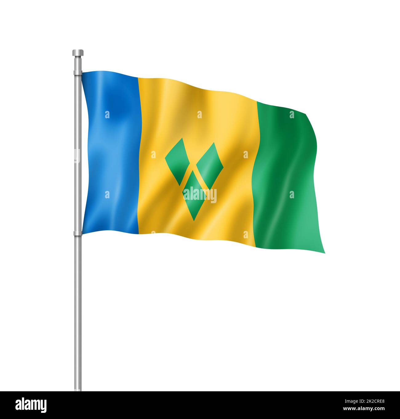 Drapeau de Saint-Vincent-et-les Grenadines isolé sur blanc Banque D'Images