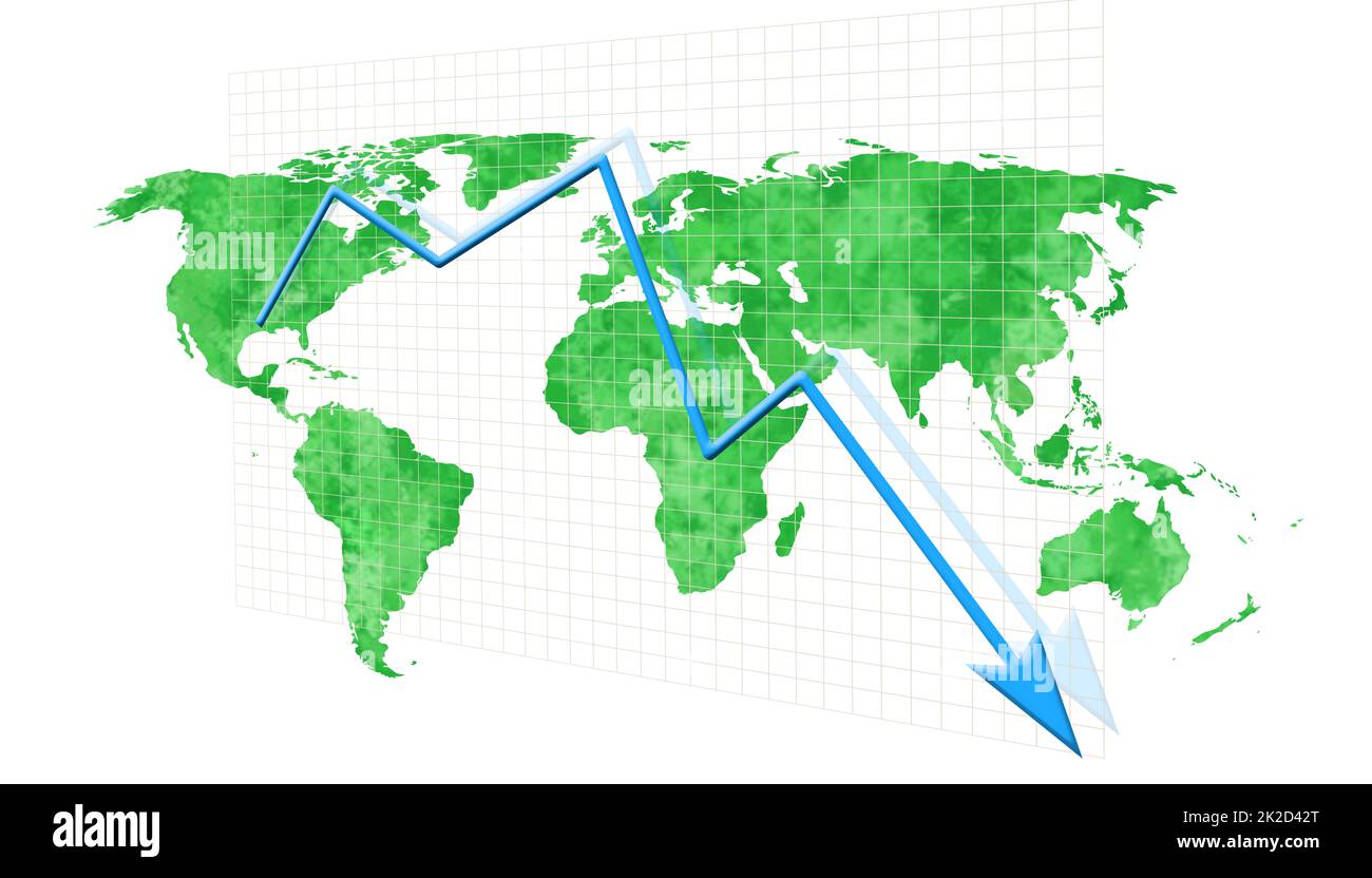 Concept économique de crise.L'économie mondiale est en baisse.illustration 3d Banque D'Images
