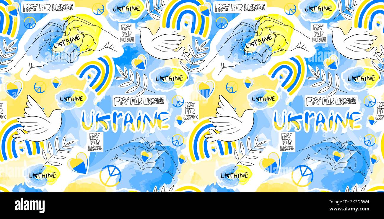 Ukraine motif vectoriel sans couture. SYMBOLES DU PAYS dans les couleurs nationales ukrainiennes bleu-jaune. répétition. Soutenir le contexte de l'Ukraine. Banque D'Images