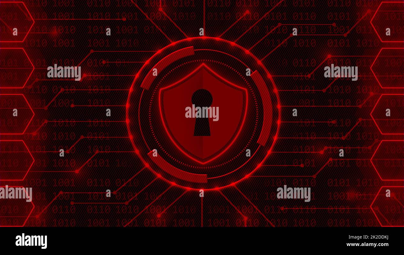 Blindage de protection en cercle sur fond de code binaire avec des lignes de connexion d'informations entre les éléments en nid d'abeille Banque D'Images