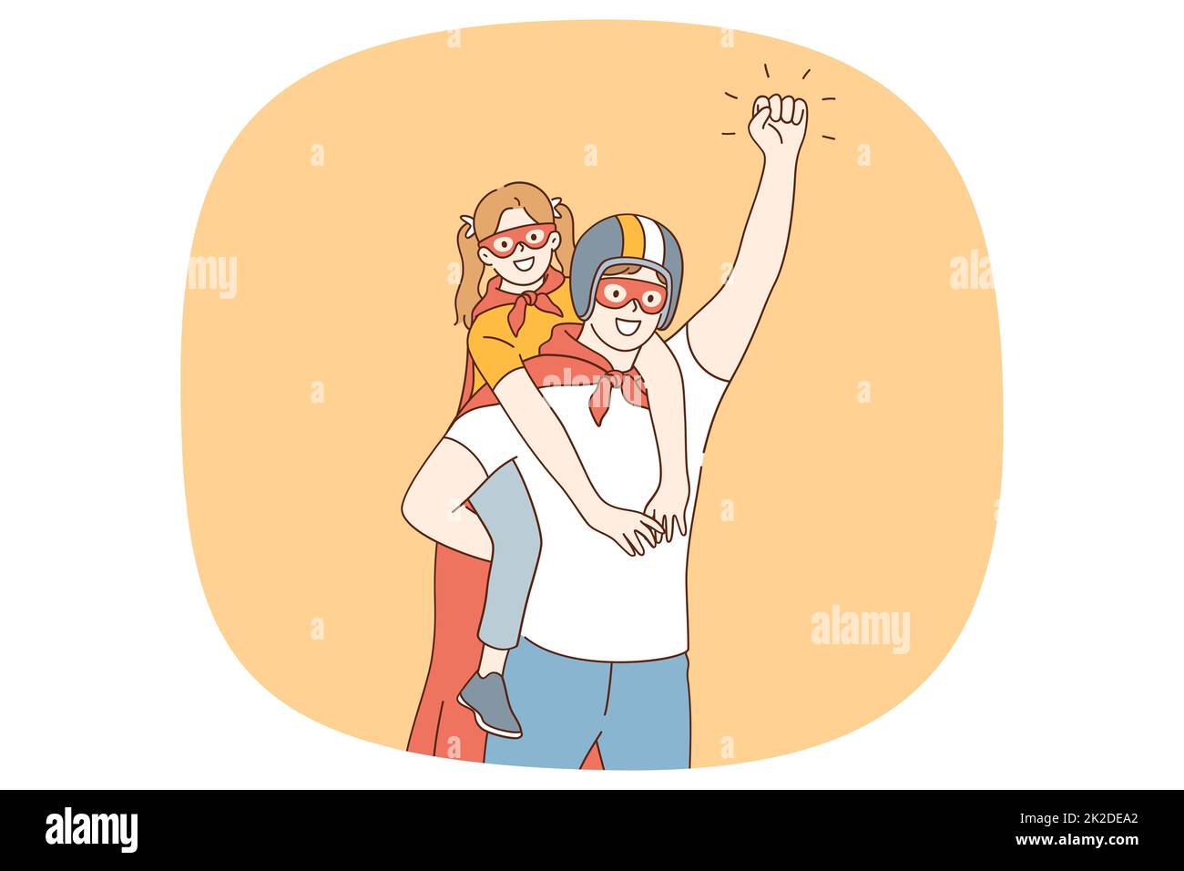 Un père heureux joue des super-héros avec une petite fille Banque D'Images