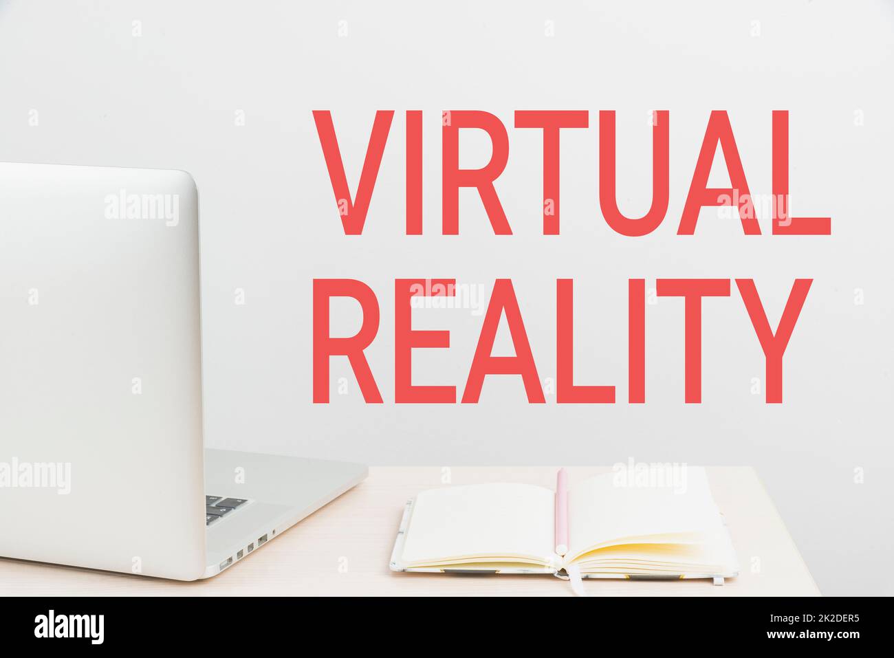 Légende de texte présentant la réalité virtuelle. Concept d'entreprise Virtual Reality Tidy Workspace Setup, Writing Desk Tools Equipment, Smart Office Banque D'Images