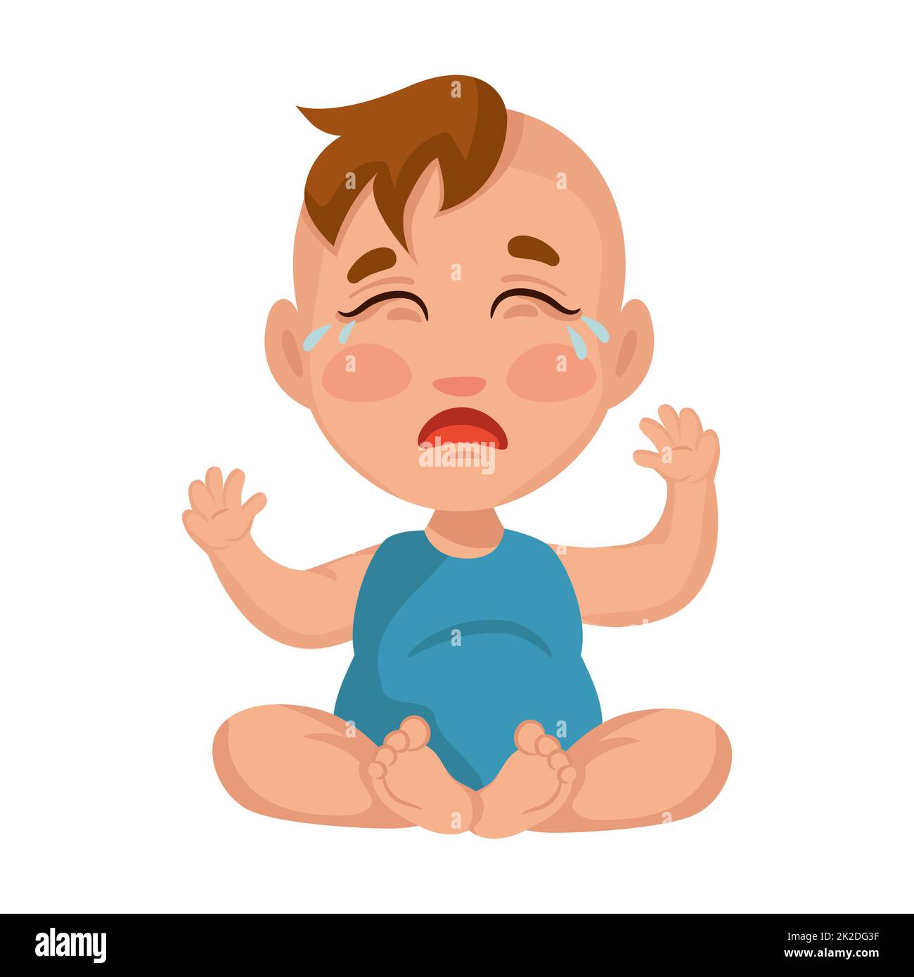Bébé garçon pleure, isoler sur fond blanc - vecteur Banque D'Images