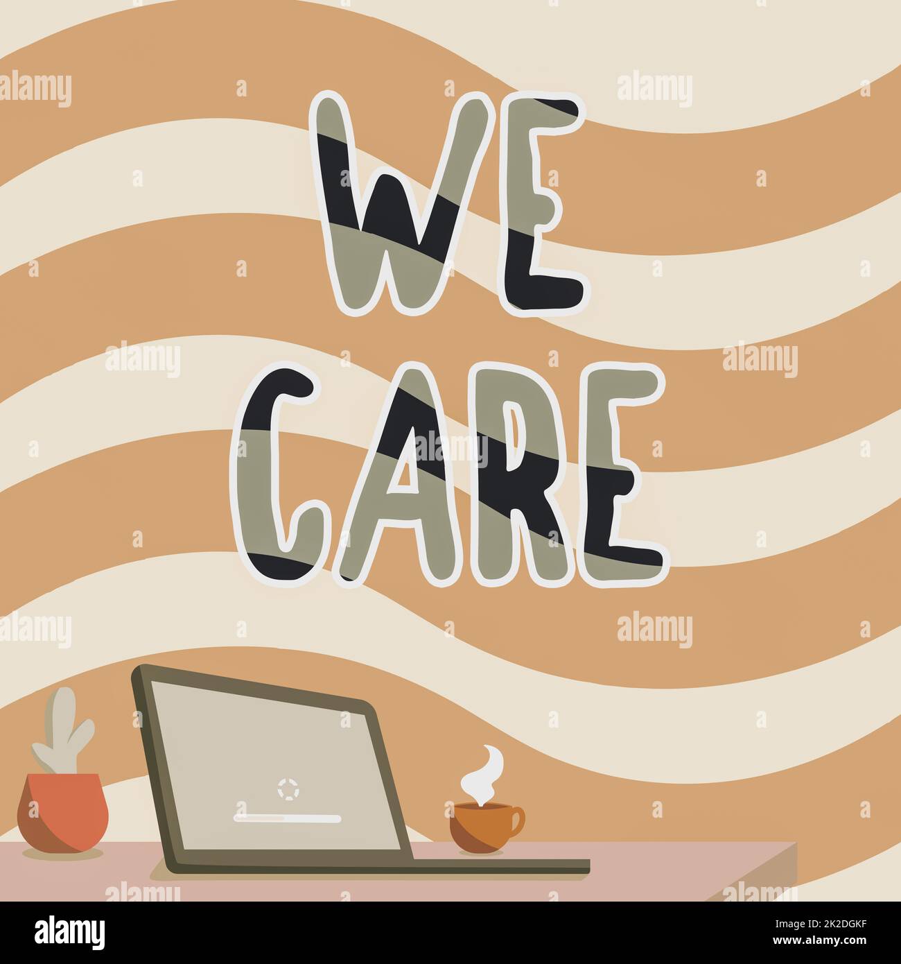 Écriture du texte affiché, We Care. Photo conceptuelle, nous avons soin bureau dessin avec porte-stylo d'ordinateur portable et un ouvert et arrangé Banque D'Images Écriture du texte affiché, We Care. Photo conceptuelle, nous avons soin bureau dessin avec porte-stylo d'ordinateur portable et un ouvert et arrangé Banque D'Images