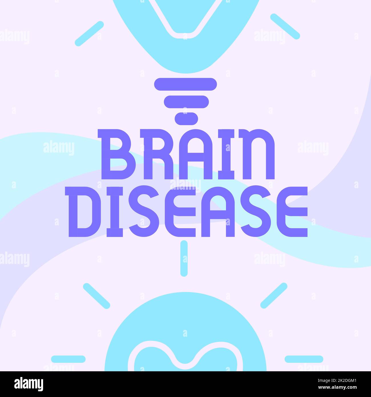 Légende conceptuelle maladie du cerveau. Mot pour un désordre neurologique qui détériore le système s est des nerfs luminescents dessin d'ampoule Afficher de nouvelles découvertes. Banque D'Images